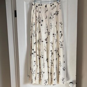 Zara Cream Maxi Skirt with Black Floral Design